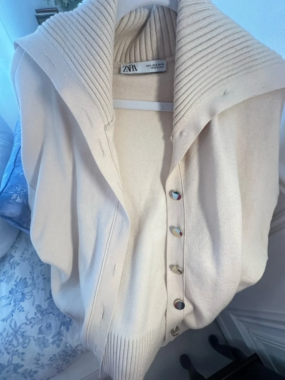Zara Cream Button-Up Ribbed Collar Cardigan - Picture 5 of 5